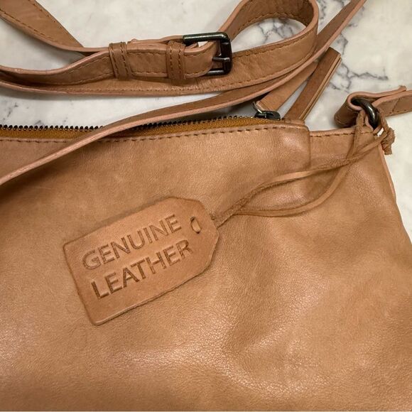 Elegant Tan Leather crossbody Shoulder Bag - Picture 6 of 9